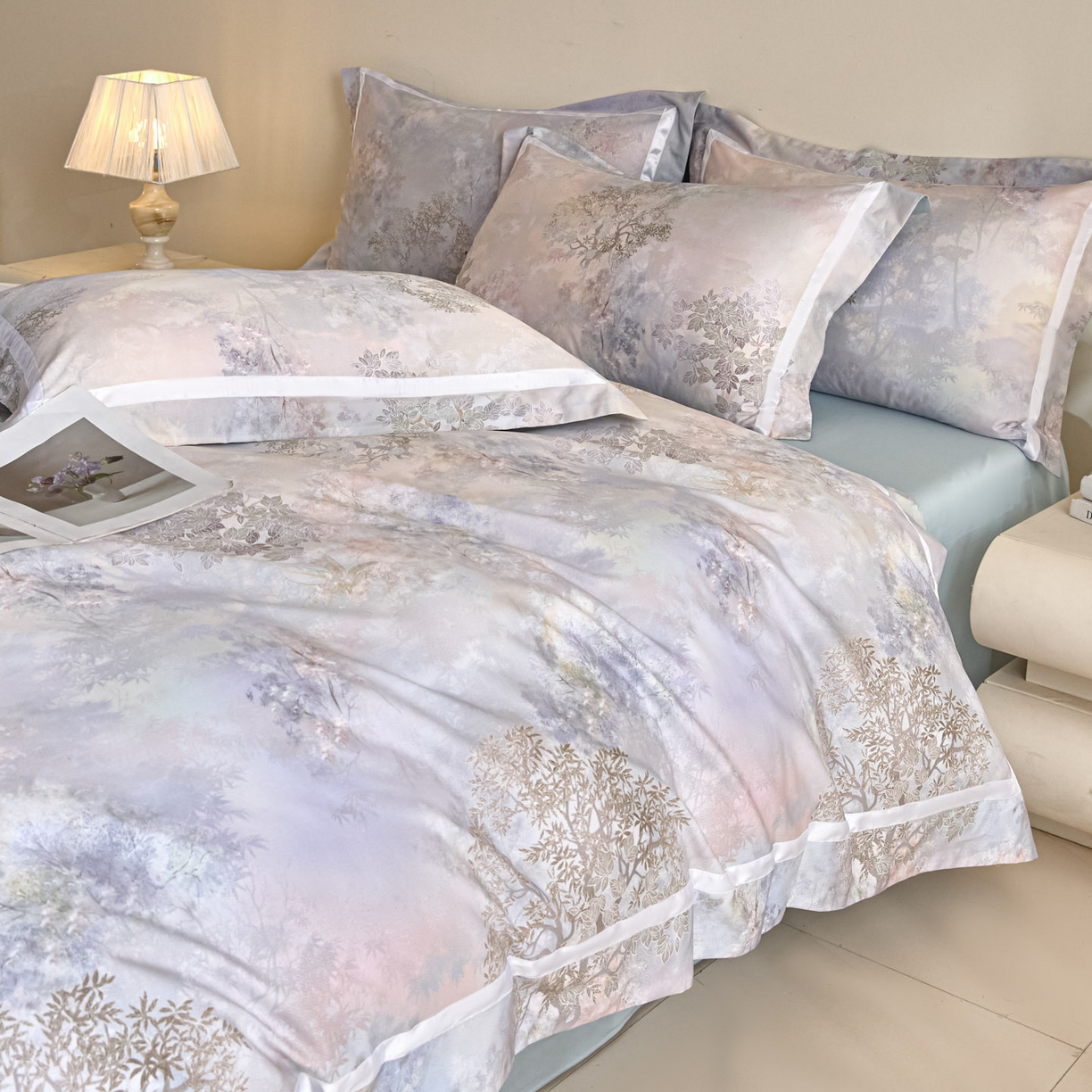 91家纺网 家纺一手货源 找家纺 新方向 【控价】2026新款数码印花50s双股全棉贡缎长绒棉四件套-盛世（严格控价 标准328元 加大348元） 盛世-星月蓝