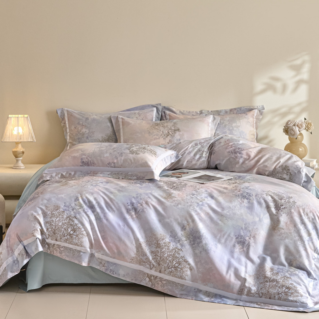 91家纺网 家纺一手货源 找家纺 新方向 【控价】2026新款数码印花50s双股全棉贡缎长绒棉四件套-盛世（严格控价 标准328元 加大348元） 盛世-星月蓝