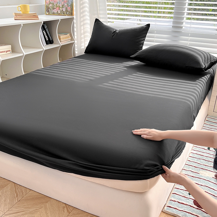 91家纺网 家纺一手货源 找家纺 赫然家纺 2026新款纯色磨毛系列床笠款四件套 纯黑色