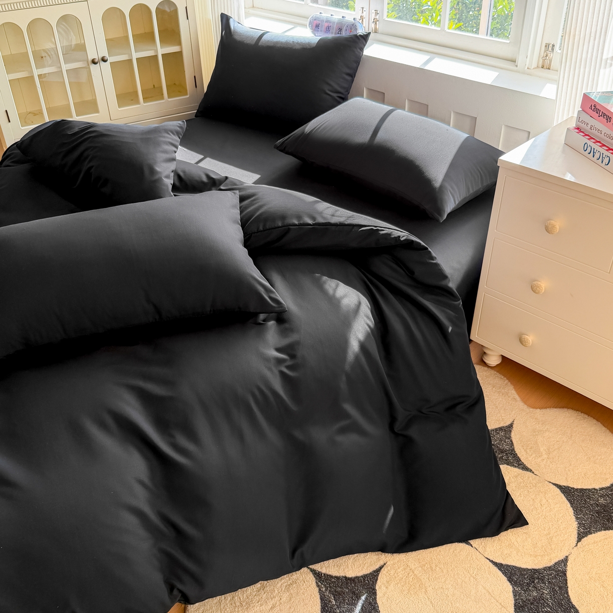 91家纺网 家纺一手货源 找家纺 赫然家纺 2026新款纯色磨毛系列床单款四件套 纯黑色