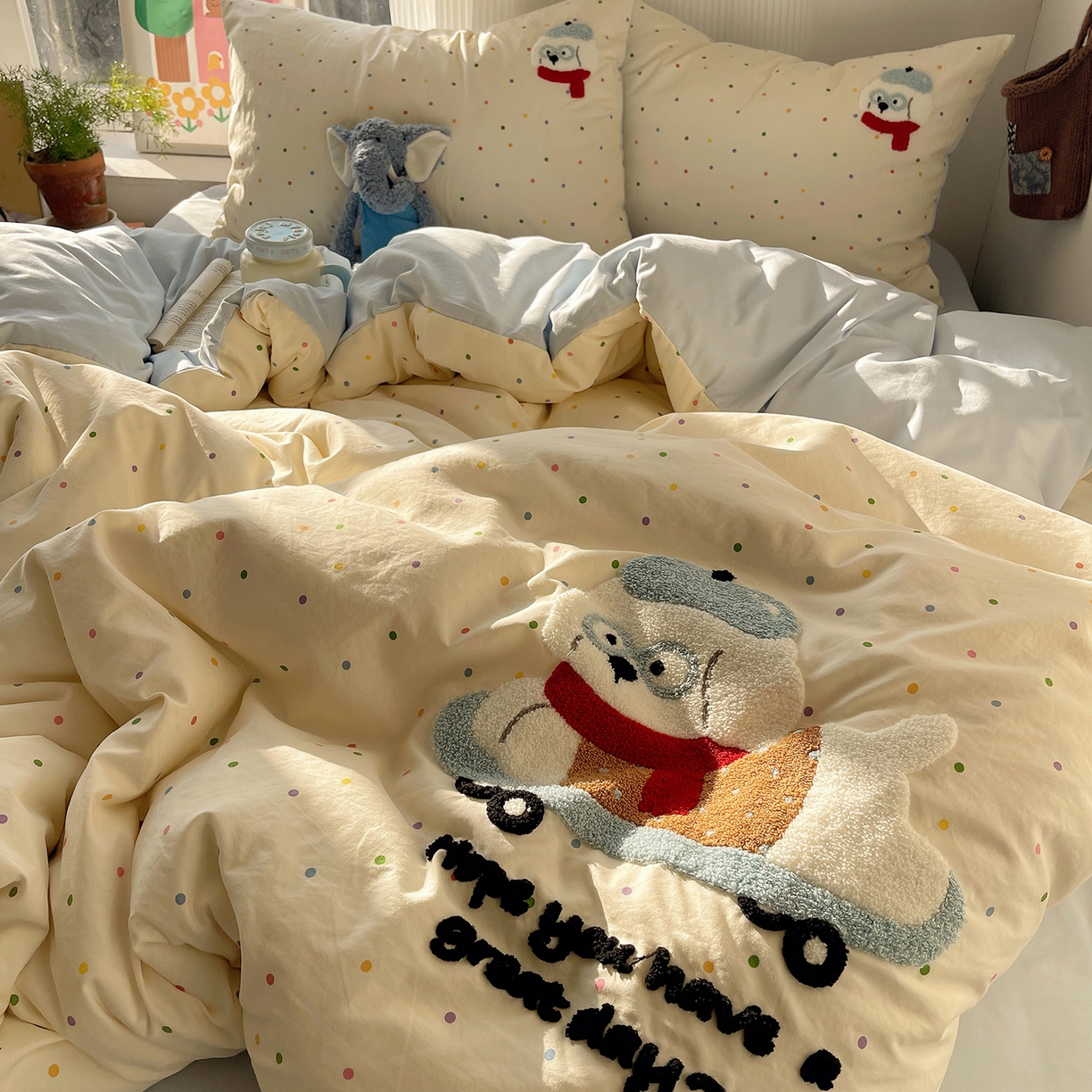 91家纺网 家纺一手货源 找家纺 （总）沐芷 2026 【提供买家秀】水洗棉四件套毛巾绣A类仿棉床上用品床单被套三件套可爱小清新