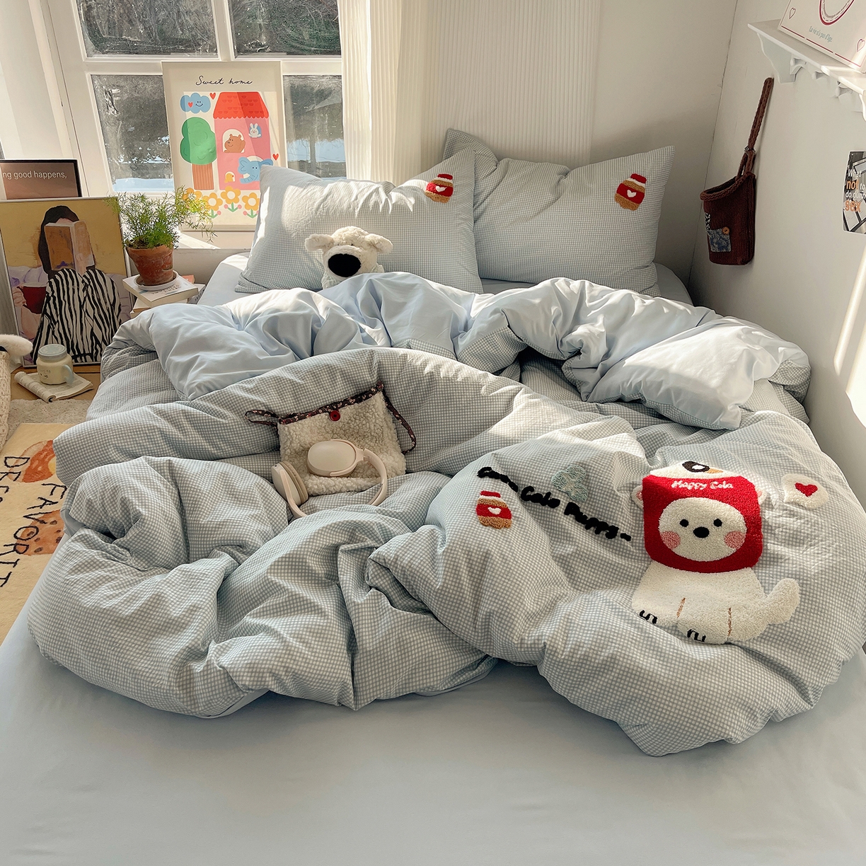 91家纺网 家纺一手货源 找家纺 沐芷 2026 【提供买家秀】水洗棉四件套毛巾绣A类仿棉床上用品床单被套三件套可爱小清新 毛巾绣-迷你可乐