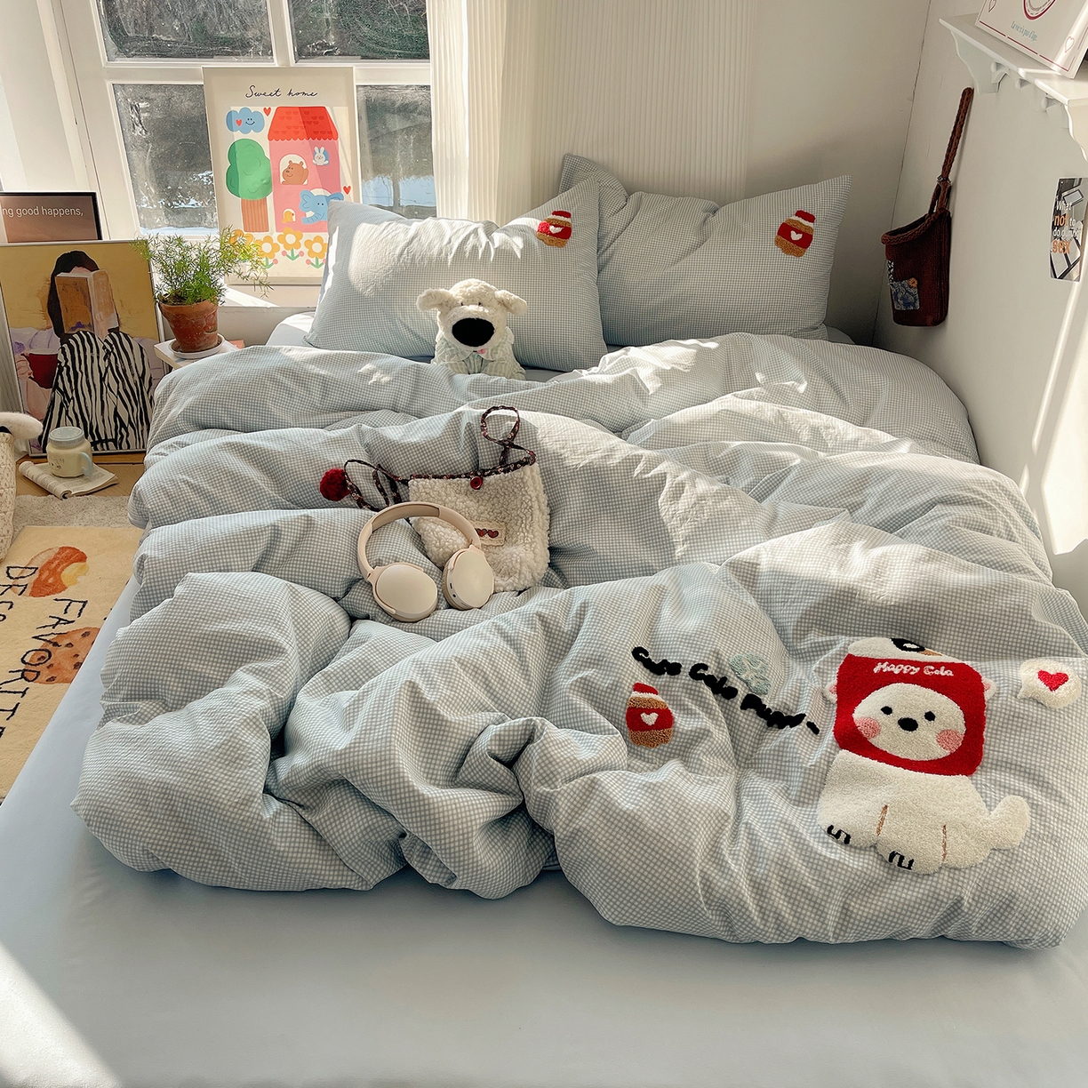 91家纺网 家纺一手货源 找家纺 沐芷 2026 【提供买家秀】水洗棉四件套毛巾绣A类仿棉床上用品床单被套三件套可爱小清新 毛巾绣-迷你可乐