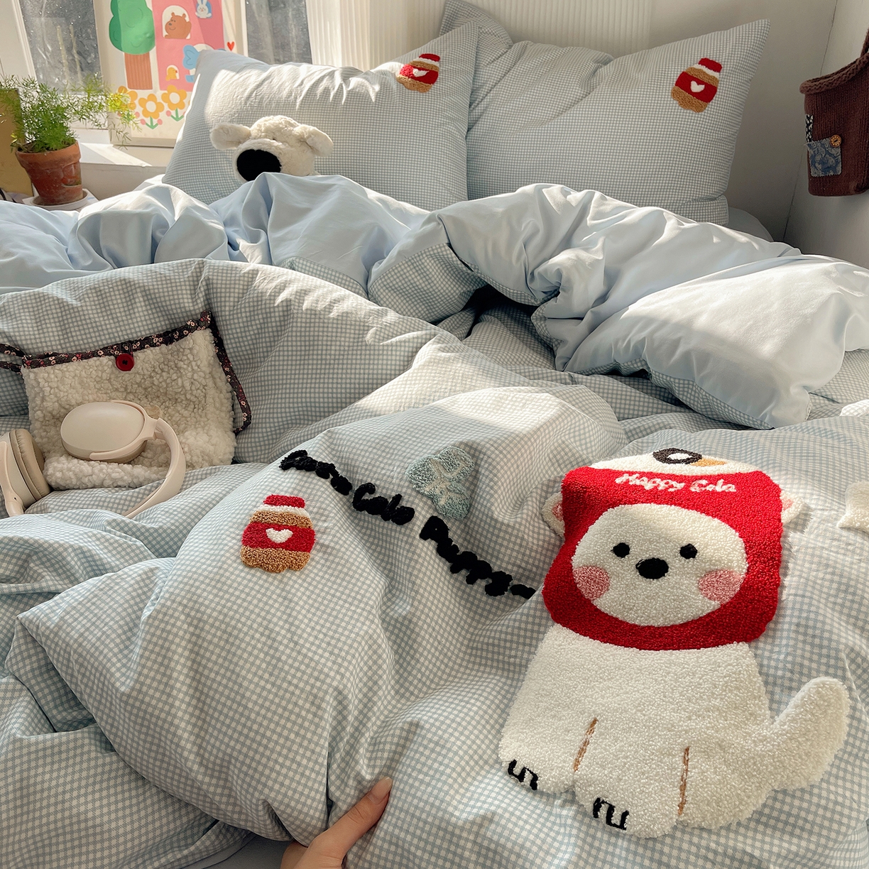 沐芷 2026 【提供买家秀】水洗棉四件套毛巾绣A类仿棉床上用品床单被套三件套可爱小清新 毛巾绣-迷你可乐