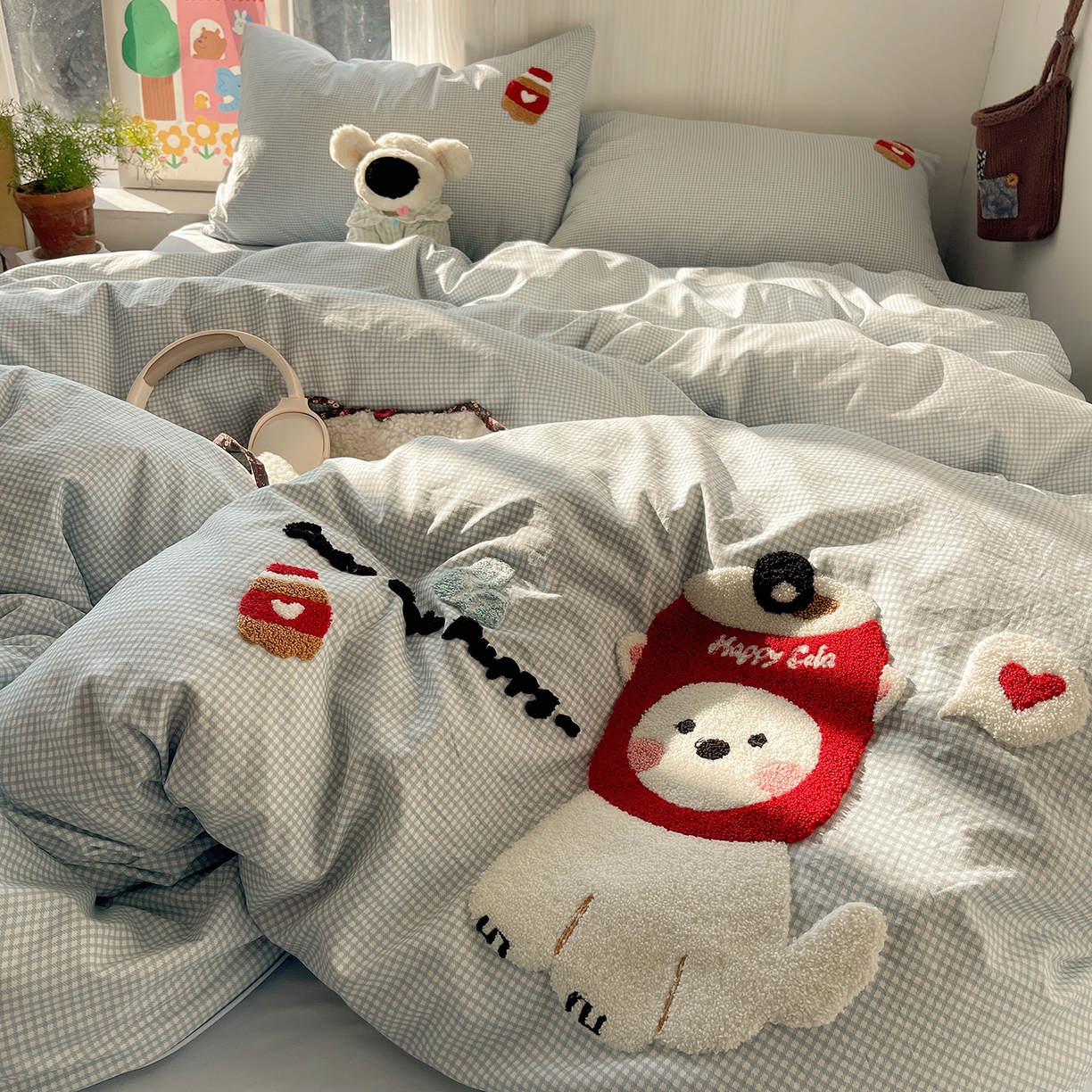 91家纺网 家纺一手货源 找家纺 沐芷 2026 【提供买家秀】水洗棉四件套毛巾绣A类仿棉床上用品床单被套三件套可爱小清新 毛巾绣-迷你可乐