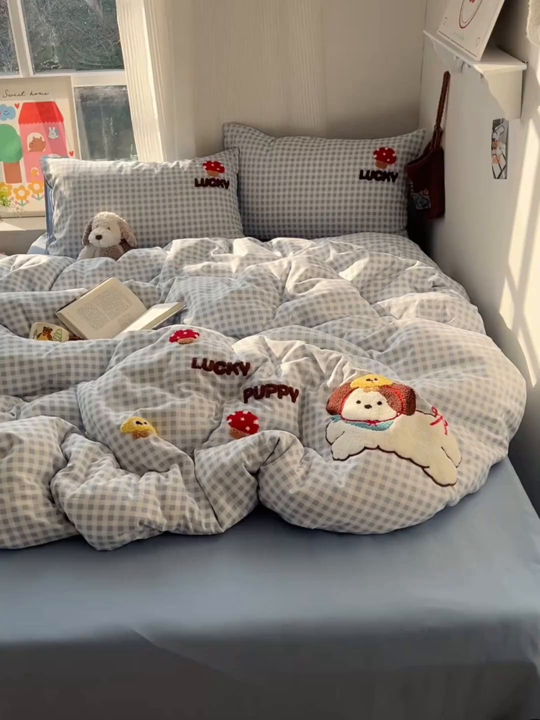 91家纺网 家纺一手货源 找家纺 沐芷 2026 【提供买家秀】水洗棉四件套毛巾绣A类仿棉床上用品床单被套三件套可爱小清新 毛巾绣-蘑菇园