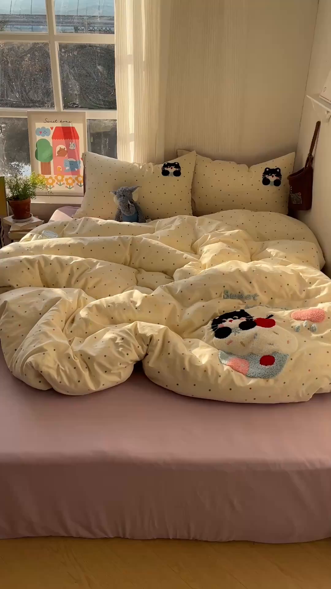 91家纺网 家纺一手货源 找家纺 沐芷 2026 【提供买家秀】水洗棉四件套毛巾绣A类仿棉床上用品床单被套三件套可爱小清新 毛巾绣-猫咪小窝