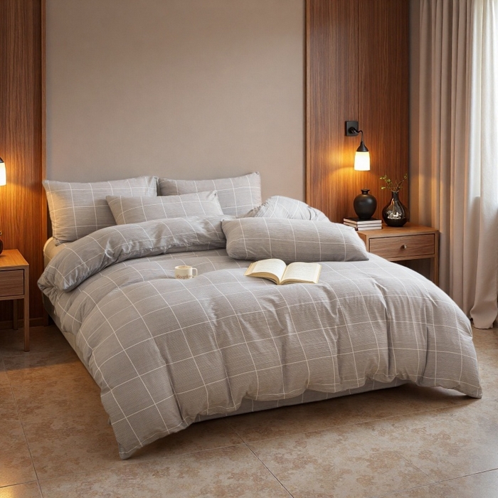 91家纺网 家纺一手货源 找家纺 友承家纺 2026最新款双层纱水洗棉被套单件150x200x230被罩学生宿舍三件套四件套床上用品a类母婴 混搭灰