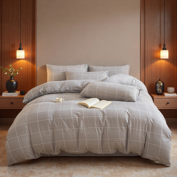 91家纺网 家纺一手货源 找家纺 友承家纺 2026最新款双层纱水洗棉被套单件150x200x230被罩学生宿舍三件套四件套床上用品a类母婴 混搭灰