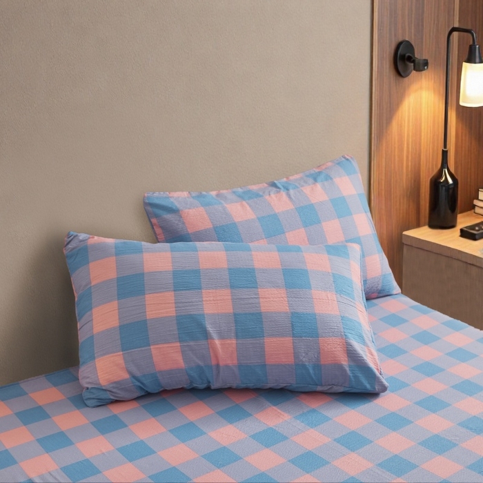 91家纺网 家纺一手货源 找家纺 友承家纺 2026最新款双层纱水洗棉被套单件150x200x230被罩学生宿舍三件套四件套床上用品a类母婴 蓝彩格