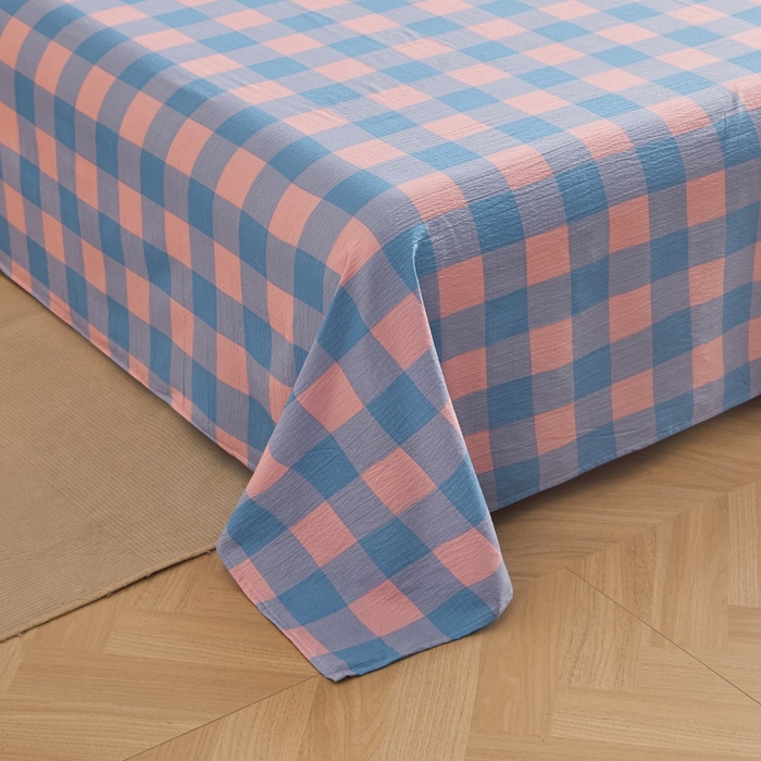 91家纺网 家纺一手货源 找家纺 友承家纺 2026最新款双层纱水洗棉被套单件150x200x230被罩学生宿舍三件套四件套床上用品a类母婴 蓝彩格