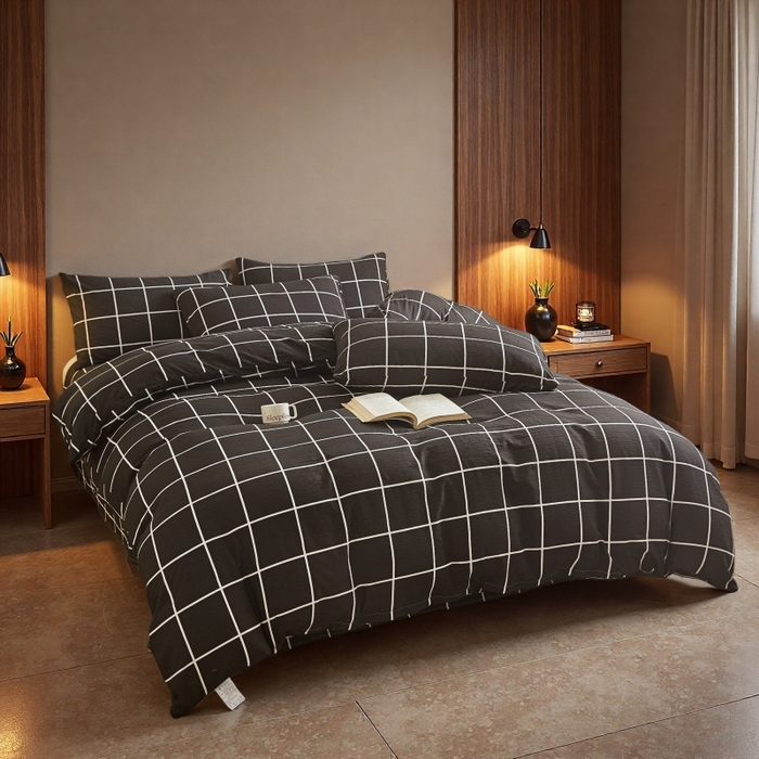 91家纺网 家纺一手货源 找家纺 友承家纺 2026最新款双层纱水洗棉被套单件150x200x230被罩学生宿舍三件套四件套床上用品a类母婴 黑白格