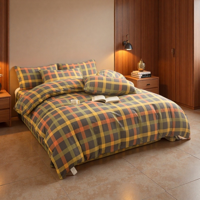 91家纺网 家纺一手货源 找家纺 友承家纺 2026最新款双层纱水洗棉被套单件150x200x230被罩学生宿舍三件套四件套床上用品a类母婴 炫彩格