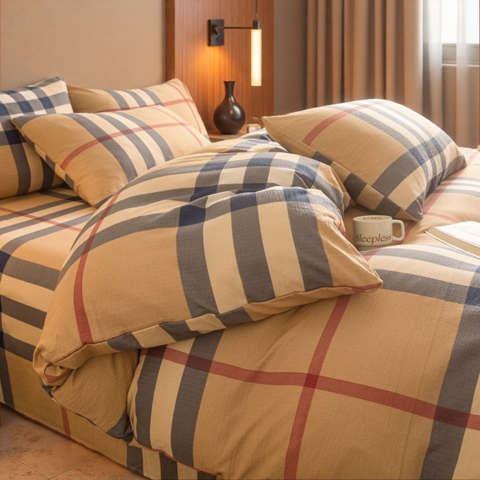 91家纺网 家纺一手货源 找家纺 友承家纺 2026最新款双层纱水洗棉被套单件150x200x230被罩学生宿舍三件套四件套床上用品a类母婴 宝利小格