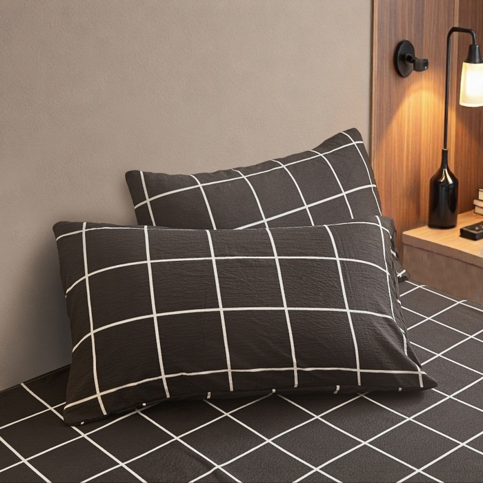 91家纺网 家纺一手货源 找家纺 友承家纺 2026最新款双层纱水洗棉被套单件150x200x230被罩学生宿舍三件套四件套床上用品a类母婴 黑白格