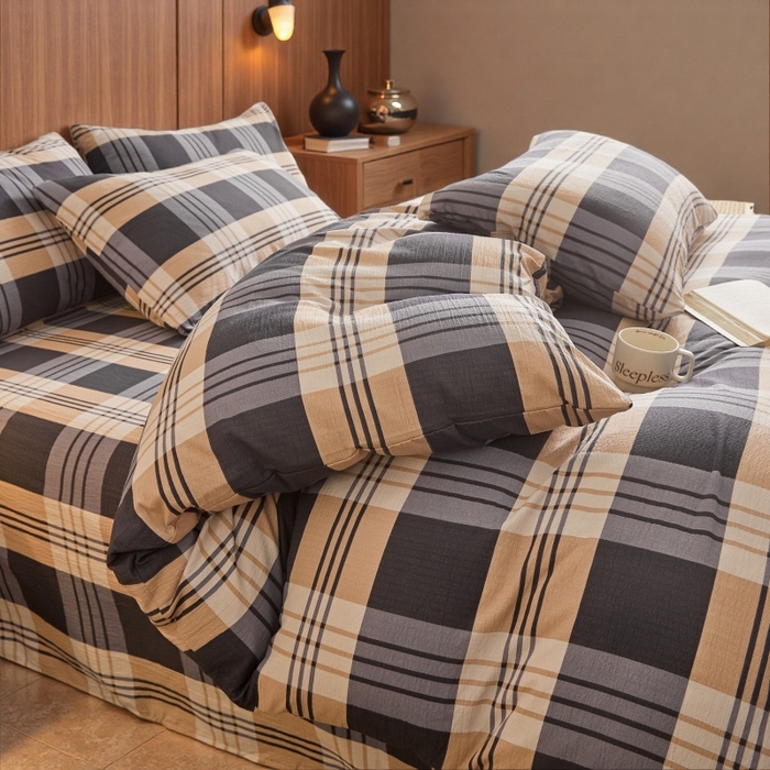 91家纺网 家纺一手货源 找家纺 友承家纺 2026最新款双层纱水洗棉被套单件150x200x230被罩学生宿舍三件套四件套床上用品a类母婴 蓝调