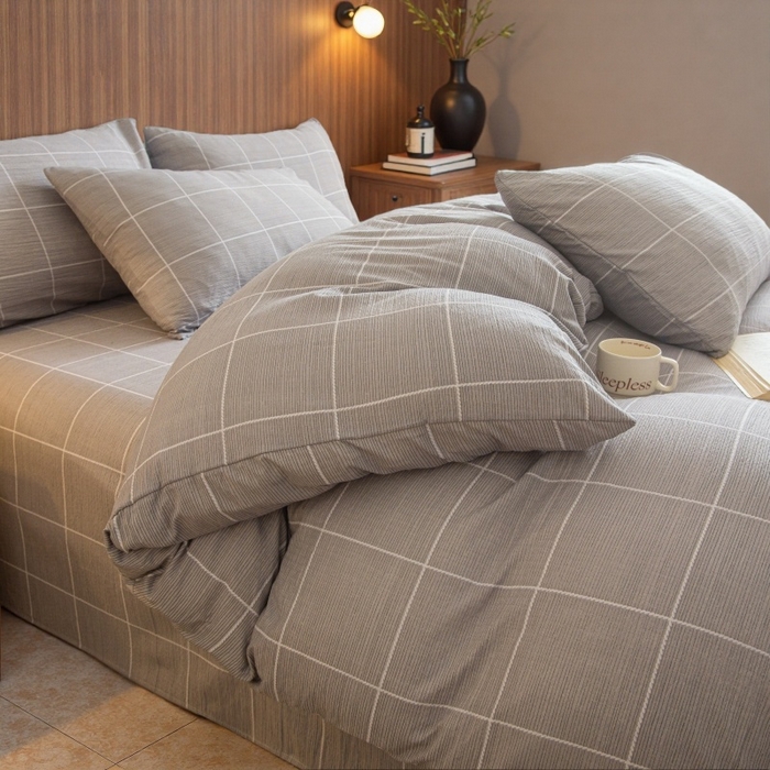 91家纺网 家纺一手货源 找家纺 友承家纺 2026最新款双层纱水洗棉被套单件150x200x230被罩学生宿舍三件套四件套床上用品a类母婴 混搭灰