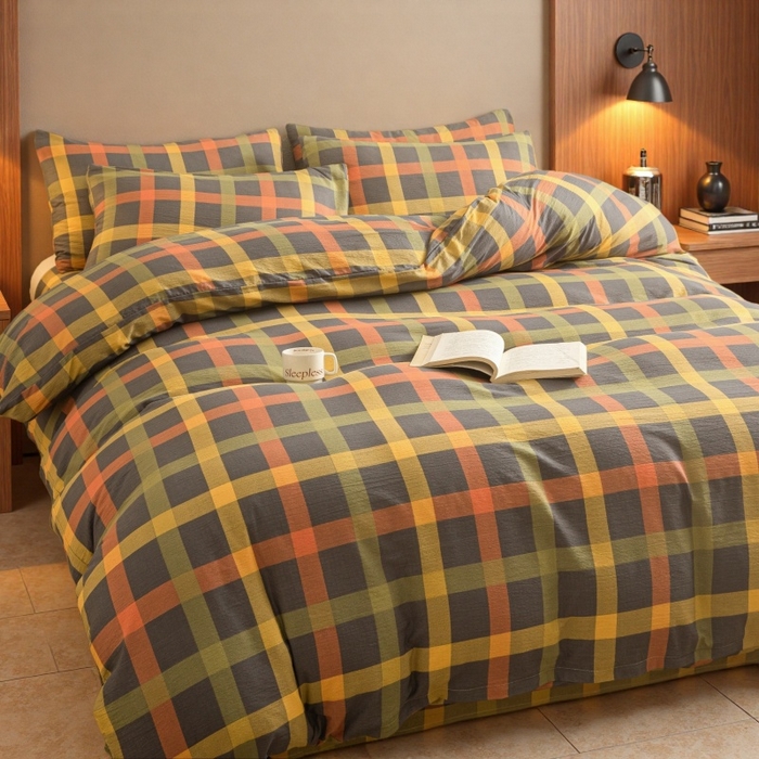 91家纺网 家纺一手货源 找家纺 友承家纺 2026最新款双层纱水洗棉被套单件150x200x230被罩学生宿舍三件套四件套床上用品a类母婴 炫彩格