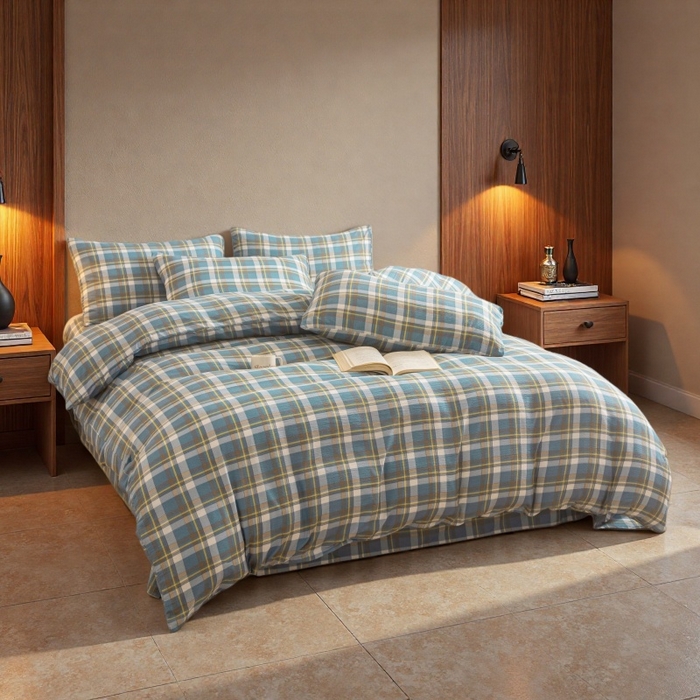 91家纺网 家纺一手货源 找家纺 友承家纺 2026最新款双层纱水洗棉被套单件150x200x230被罩学生宿舍三件套四件套床上用品a类母婴 无印蓝