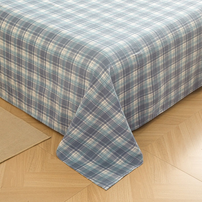 91家纺网 家纺一手货源 找家纺 友承家纺 2026最新款双层纱水洗棉被套单件150x200x230被罩学生宿舍三件套四件套床上用品a类母婴 蓝小格