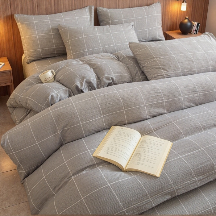 91家纺网 家纺一手货源 找家纺 友承家纺 2026最新款双层纱水洗棉被套单件150x200x230被罩学生宿舍三件套四件套床上用品a类母婴 混搭灰