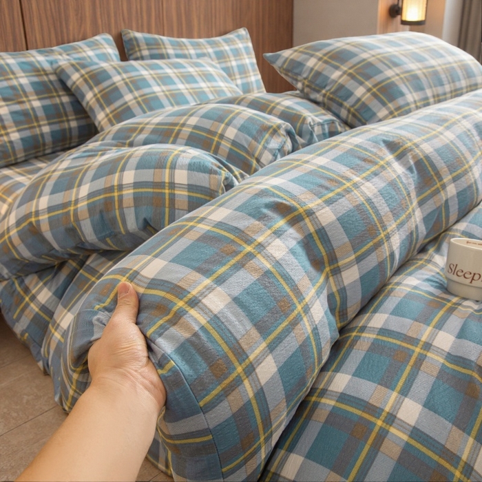 友承家纺 2026最新款双层纱水洗棉被套单件150x200x230被罩学生宿舍三件套四件套床上用品a类母婴 无印蓝