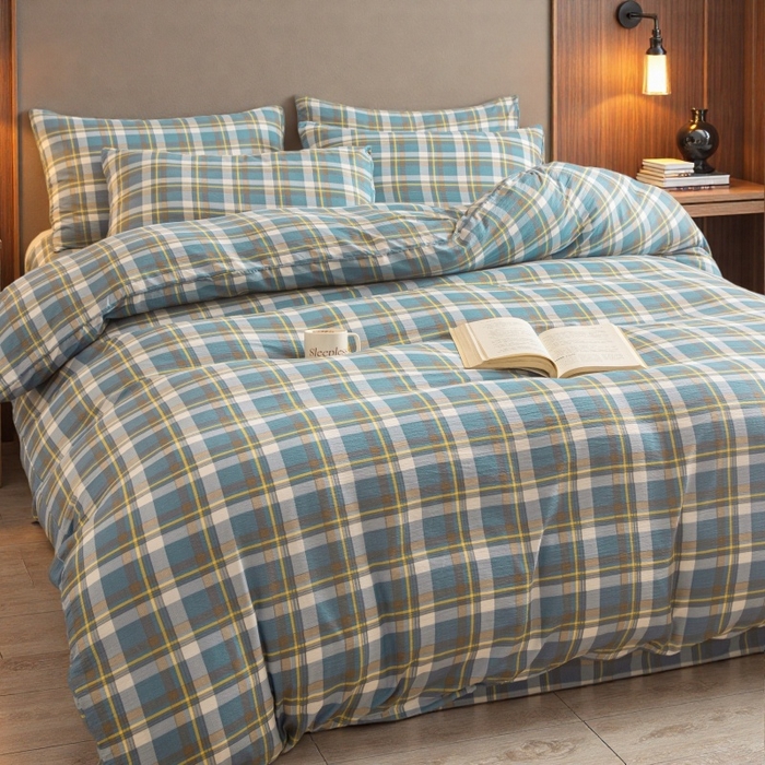 91家纺网 家纺一手货源 找家纺 友承家纺 2026最新款双层纱水洗棉被套单件150x200x230被罩学生宿舍三件套四件套床上用品a类母婴 无印蓝