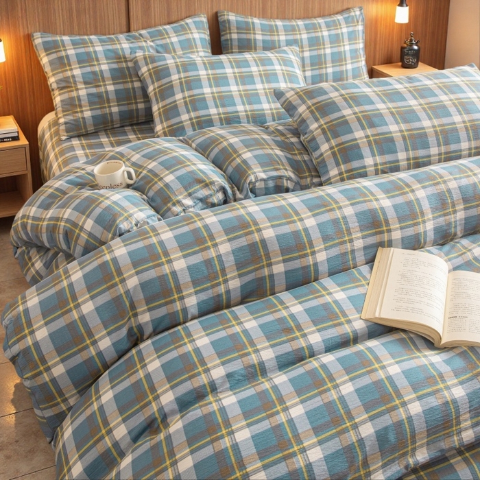 91家纺网 家纺一手货源 找家纺 友承家纺 2026最新款双层纱水洗棉被套单件150x200x230被罩学生宿舍三件套四件套床上用品a类母婴 无印蓝