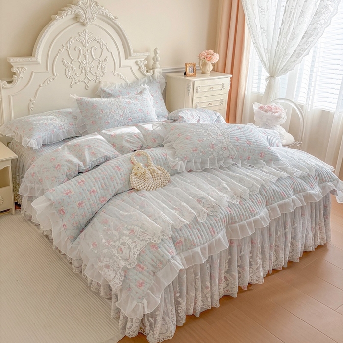 91家纺网 家纺一手货源 找家纺 恋尚 2026新款云感棉床笠式床裙四件套（控价225起） 迷雾清影