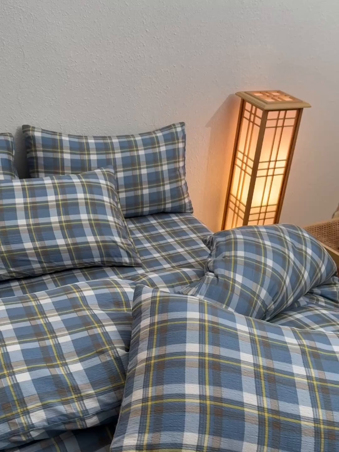 91家纺网 家纺一手货源 找家纺 友承家纺 2026最新款双层纱水洗棉被套单件150x200x230被罩学生宿舍三件套四件套床上用品a类母婴 蓝小格