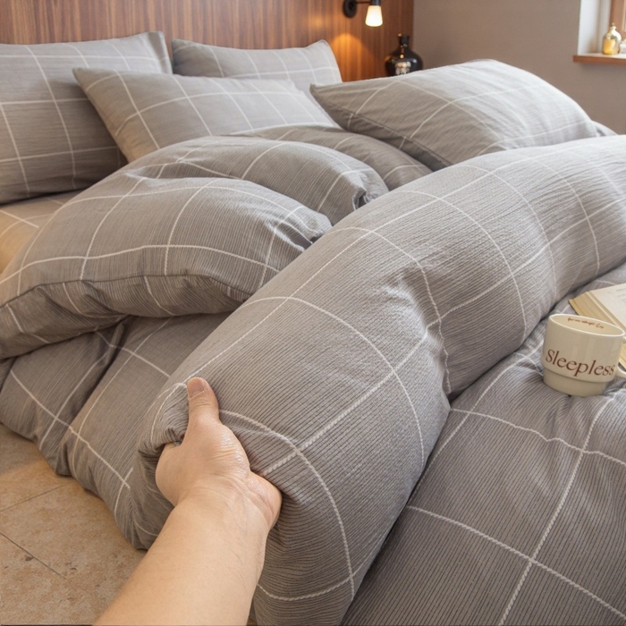 91家纺网 家纺一手货源 找家纺 友承家纺 2026最新款双层纱水洗棉被套单件150x200x230被罩学生宿舍三件套四件套床上用品a类母婴 混搭灰