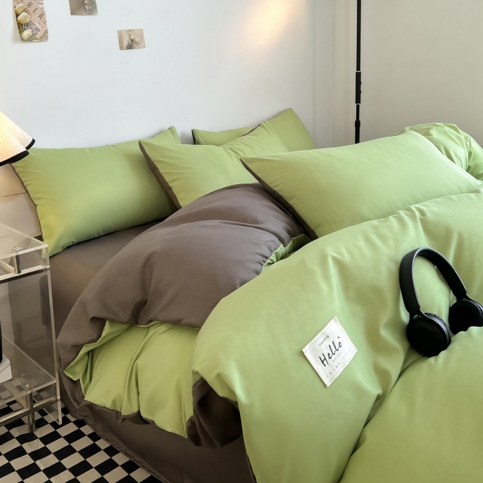友承家纺 2026新款四件套磨毛床单被套被罩简约纯色学生宿舍水洗棉3三件套床上用品4被套单件四季单独被罩 抹茶绿