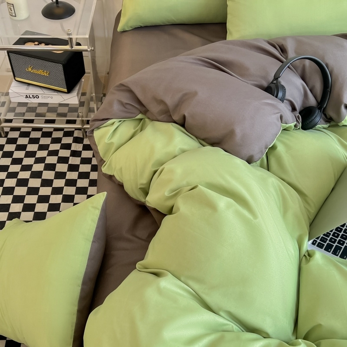 91家纺网 家纺一手货源 找家纺 友承家纺 2026新款四件套磨毛床单被套被罩简约纯色学生宿舍水洗棉3三件套床上用品4被套单件四季单独被罩 抹茶绿