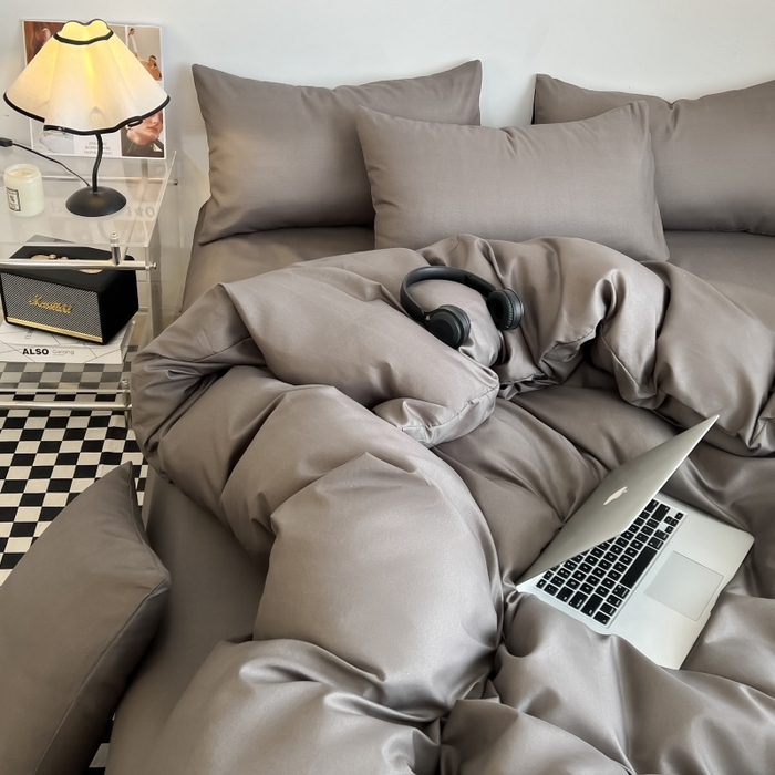 91家纺网 家纺一手货源 找家纺 友承家纺 2026新款四件套磨毛床单被套被罩简约纯色学生宿舍水洗棉3三件套床上用品4被套单件四季单独被罩 浅灰