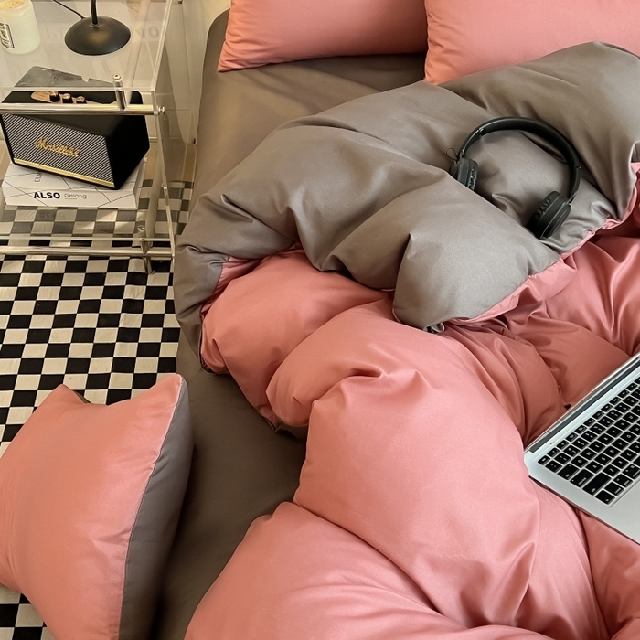 91家纺网 家纺一手货源 找家纺 友承家纺 2026新款四件套磨毛床单被套被罩简约纯色学生宿舍水洗棉3三件套床上用品4被套单件四季单独被罩 豆沙