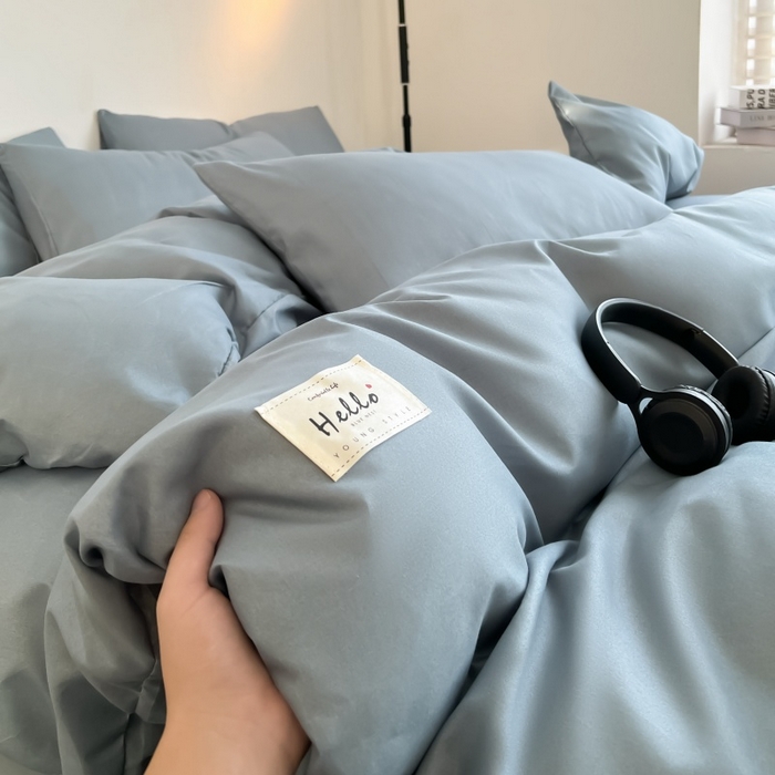 91家纺网 家纺一手货源 找家纺 友承家纺 2026新款四件套磨毛床单被套被罩简约纯色学生宿舍水洗棉3三件套床上用品4被套单件四季单独被罩 浅兰灰