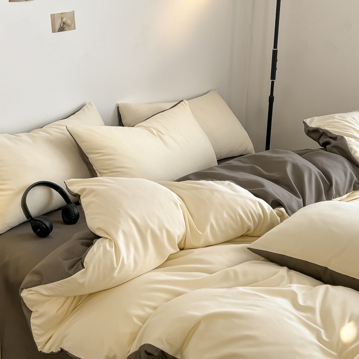 91家纺网 家纺一手货源 找家纺 友承家纺 2026新款四件套磨毛床单被套被罩简约纯色学生宿舍水洗棉3三件套床上用品4被套单件四季单独被罩 米黄