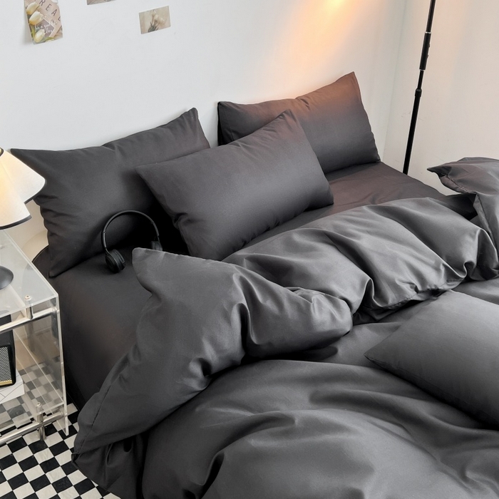 91家纺网 家纺一手货源 找家纺 友承家纺 2026新款四件套磨毛床单被套被罩简约纯色学生宿舍水洗棉3三件套床上用品4被套单件四季单独被罩 深灰