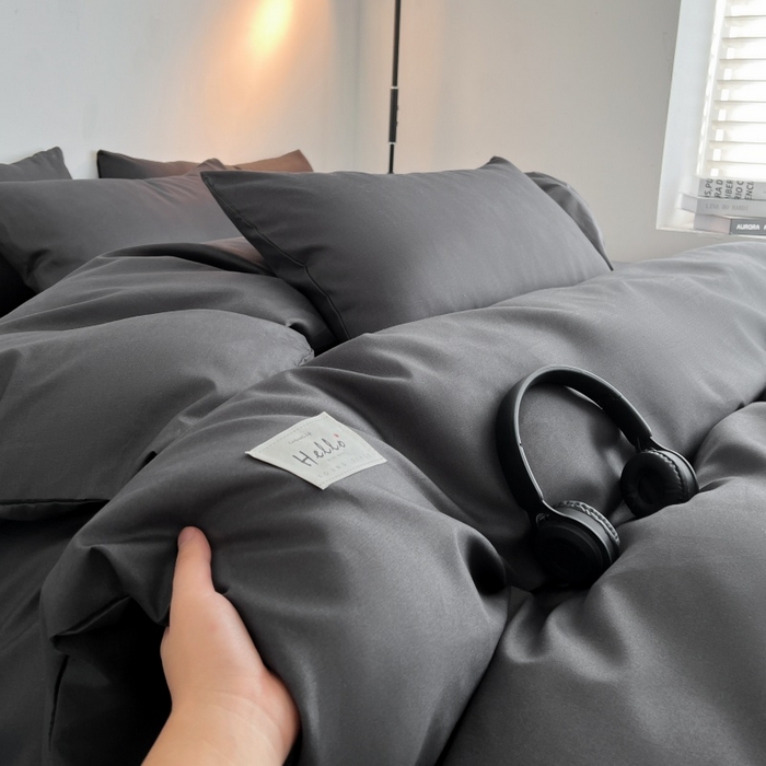 91家纺网 家纺一手货源 找家纺 友承家纺 2026新款四件套磨毛床单被套被罩简约纯色学生宿舍水洗棉3三件套床上用品4被套单件四季单独被罩 深灰