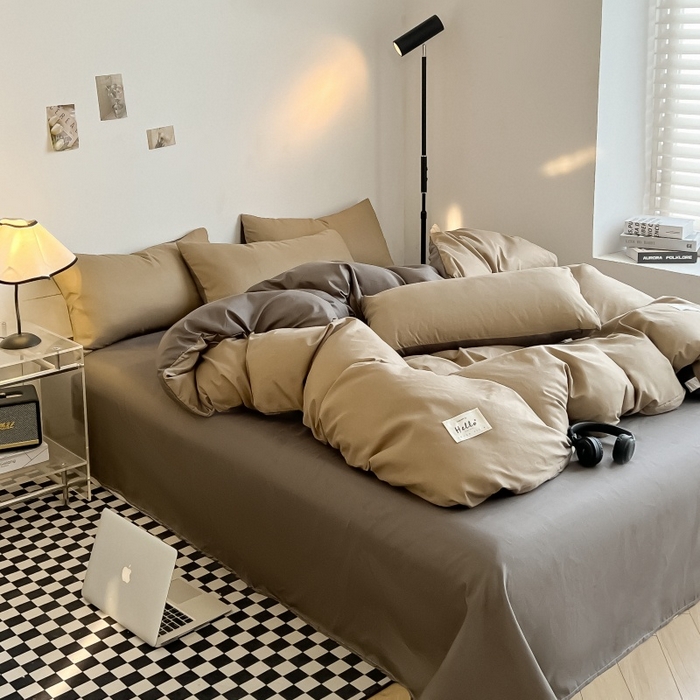 91家纺网 家纺一手货源 找家纺 友承家纺 2026新款四件套磨毛床单被套被罩简约纯色学生宿舍水洗棉3三件套床上用品4被套单件四季单独被罩 浅玉