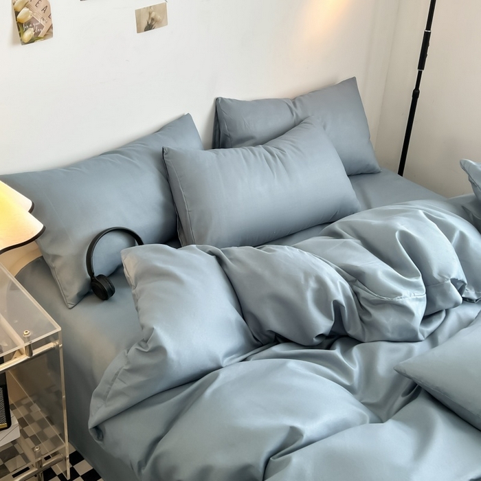 91家纺网 家纺一手货源 找家纺 友承家纺 2026新款四件套磨毛床单被套被罩简约纯色学生宿舍水洗棉3三件套床上用品4被套单件四季单独被罩 浅兰灰