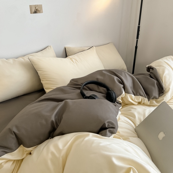 91家纺网 家纺一手货源 找家纺 友承家纺 2026新款四件套磨毛床单被套被罩简约纯色学生宿舍水洗棉3三件套床上用品4被套单件四季单独被罩 米黄