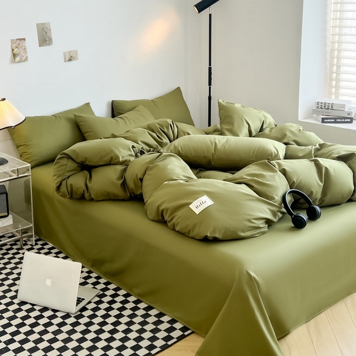 91家纺网 家纺一手货源 找家纺 友承家纺 2026新款四件套磨毛床单被套被罩简约纯色学生宿舍水洗棉3三件套床上用品4被套单件四季单独被罩 军绿