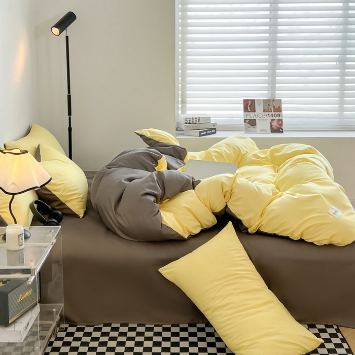 91家纺网 家纺一手货源 找家纺 友承家纺 2026新款四件套磨毛床单被套被罩简约纯色学生宿舍水洗棉3三件套床上用品4被套单件四季单独被罩 奶油黄