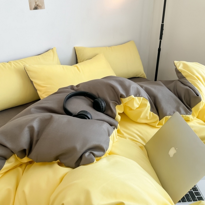 91家纺网 家纺一手货源 找家纺 友承家纺 2026新款四件套磨毛床单被套被罩简约纯色学生宿舍水洗棉3三件套床上用品4被套单件四季单独被罩 奶油黄