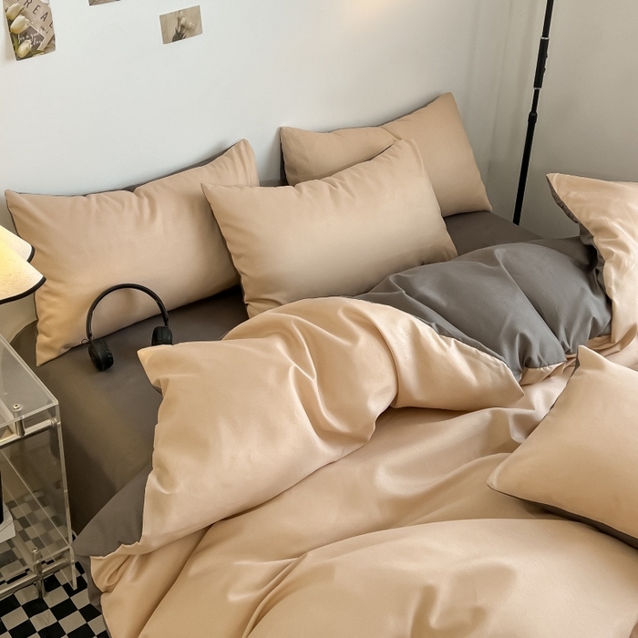 91家纺网 家纺一手货源 找家纺 友承家纺 2026新款四件套磨毛床单被套被罩简约纯色学生宿舍水洗棉3三件套床上用品4被套单件四季单独被罩 浅咖