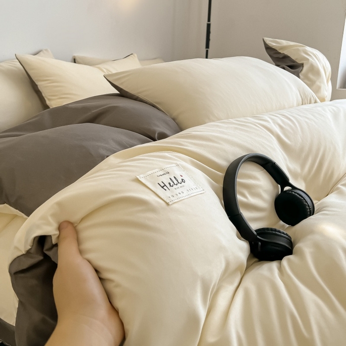 91家纺网 家纺一手货源 找家纺 友承家纺 2026新款四件套磨毛床单被套被罩简约纯色学生宿舍水洗棉3三件套床上用品4被套单件四季单独被罩 米黄