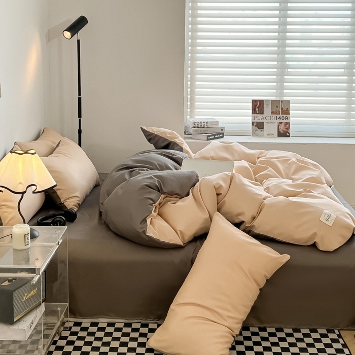 91家纺网 家纺一手货源 找家纺 友承家纺 2026新款四件套磨毛床单被套被罩简约纯色学生宿舍水洗棉3三件套床上用品4被套单件四季单独被罩 浅咖