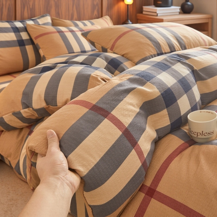 （总）友承家纺 2026最新款水洗棉无印风双层纱木棉四件套被套床单卧室床上用品学生宿舍被罩三件套床单枕套