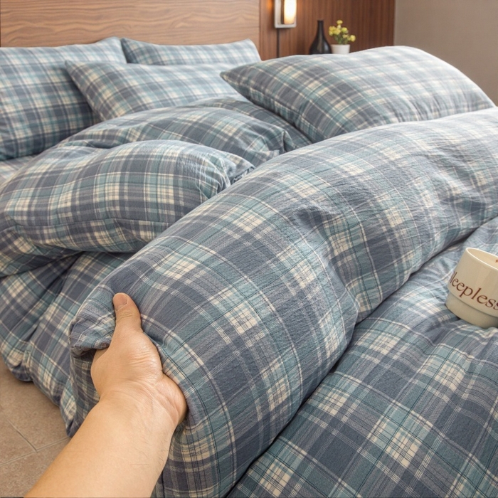 91家纺网 家纺一手货源 找家纺 （总）友承家纺 2026最新款水洗棉无印风双层纱木棉四件套被套床单卧室床上用品学生宿舍被罩三件套床单枕套